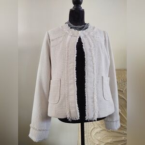 Creamy-White Eyelash Fringe Trim Blazer-Jacket by C2 Studio~ Size: xl